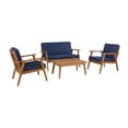 thumbnail image 2 of Linon Lathan 4-Piece Acacia Outdoor Conversation Set with Coffee Table, Loveseat & Chairs, Walnut/Dark Blue, 2 of 21