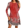 thumbnail image 2 of Women Long Sleeves Dresses Women's Fashion Round-Neck Short Sleeved Printed Pullover Dress Deals Red, S, 2 of 5