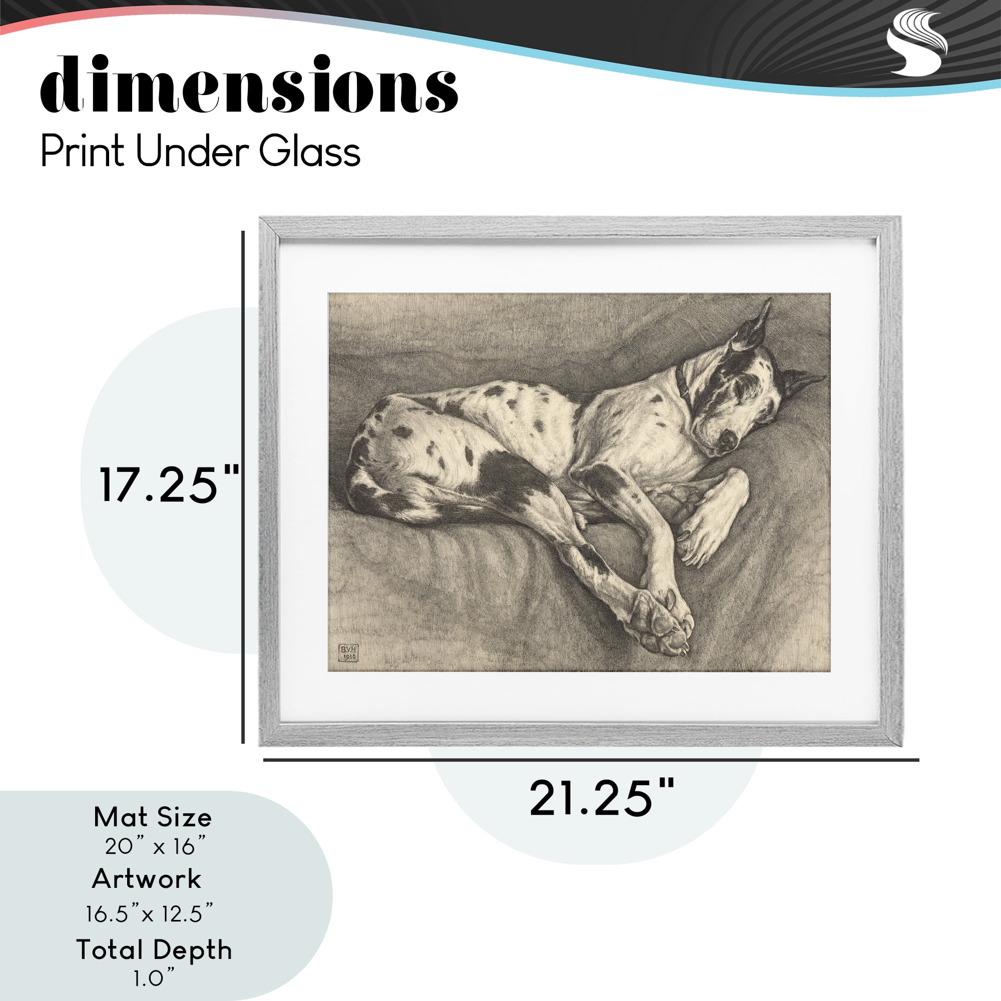 Stupell Industries Sleeping Hound Drawing Gray Framed Print Under Glass, design by Bertha Van Hasselt