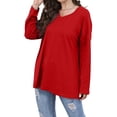 thumbnail image 3 of Womens Tops Long Sleeve V Neck Casual Tunic Tops Basic Shirts Loose Fit Blouse Red L, 3 of 7