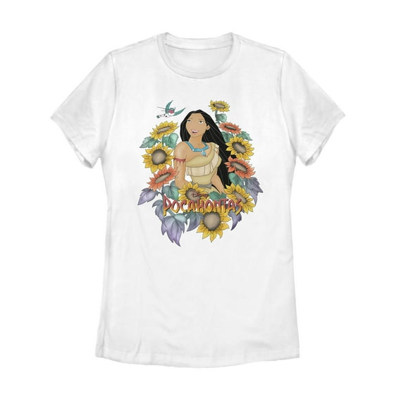 Women's Pocahontas Sunflower Frame  Graphic Tee White 2X Large