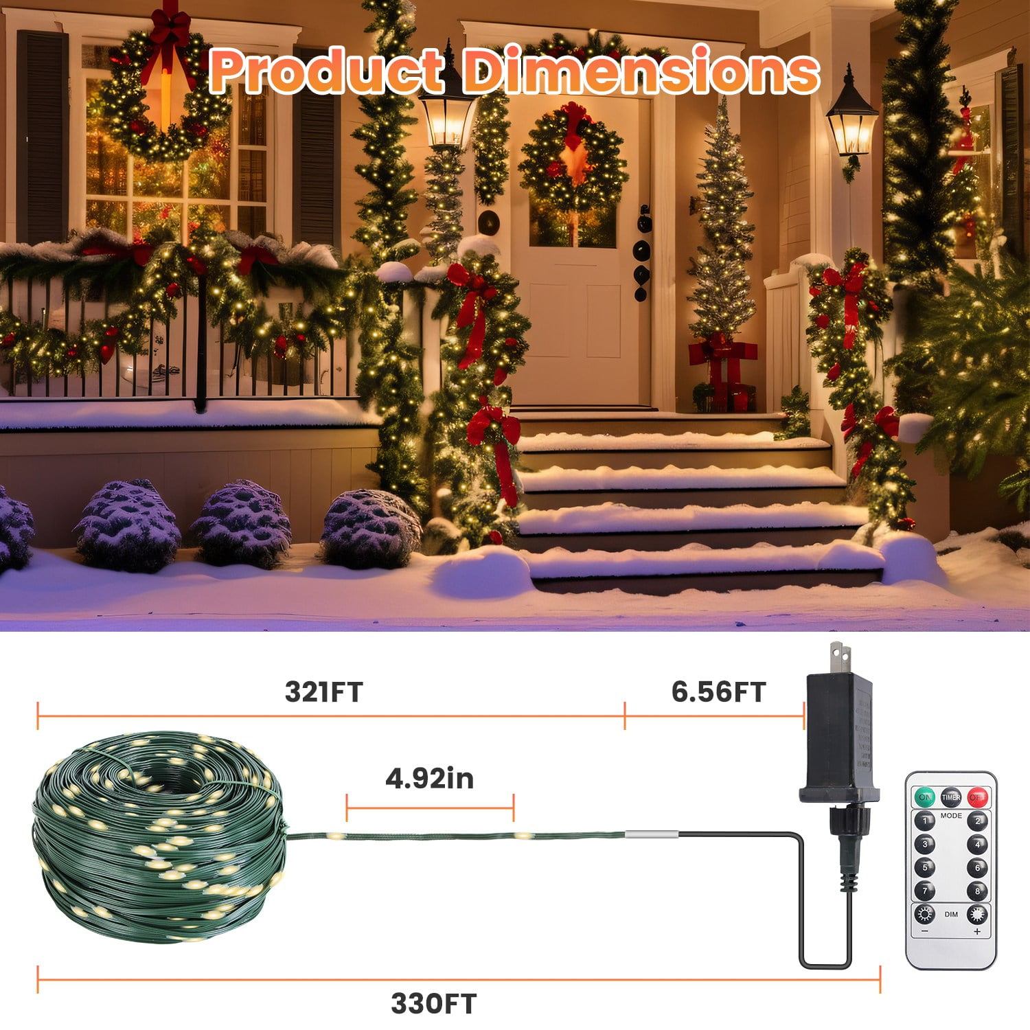 Imountek 330ft 1000LED Outdoor String Lights with Remote, IP44 Waterproof 8 Modes & Timer, Plug-in Fairy Lights for Christmas Garden Party Decor, White