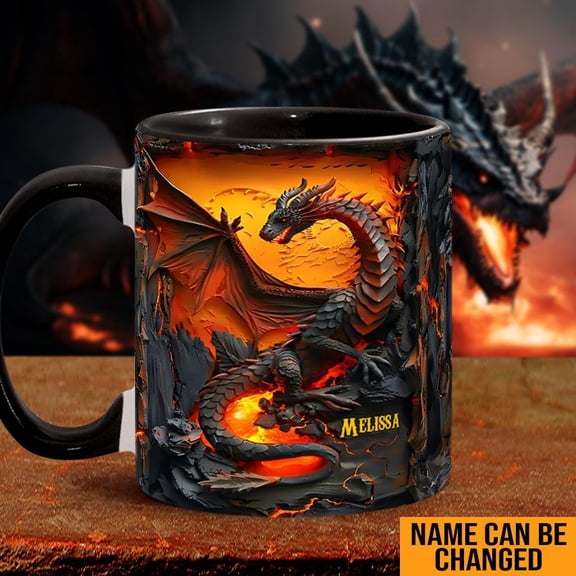Love Dragons Personalized Ceramic Dragon Accent Mug, Dragon Lover Mug, Volcano Dragons Two Tone Coffee Cup Gift for Fantasy Book Reader 2025