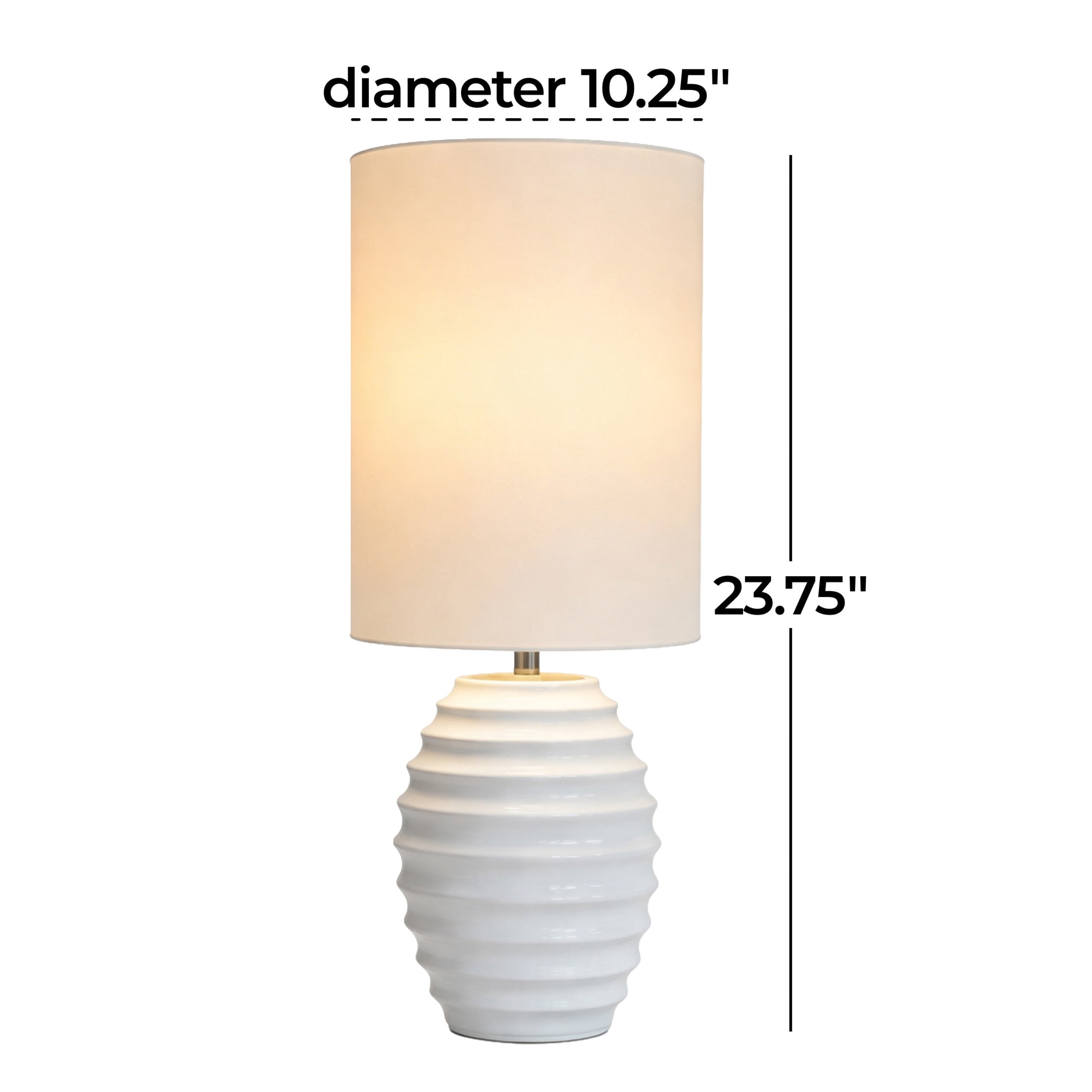 DecMode 24" Handmade Ribbed White Table Lamp with White Linen Shade