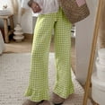 thumbnail image 7 of Womens Gingham Pants Wide Leg Lounge Pants Y2k Plaid Print Cute Ruffle Hem Loose Fit Trendy Trousers (S, Yellow), 7 of 7