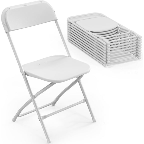 PEXMOR 10 Pack Folding Chairs, Portable Plastic Chairs with Steel Frame for Outdoor, 350lb Capacity, White