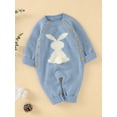 thumbnail image 2 of Seyurigaoka Baby Girl Boy Easter Knitted Jumpsuit Rabbit Pattern Round Neck Double-breasted Overalls for 0-24 Months Toddler Kids, 2 of 9