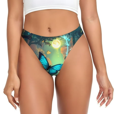 KLL Enchanted Forest Butterfly A for Women Underwear Thongs Sexy G-String for Women Seamless Panties Undies Low Rise Thong Panties Fit for Everyday Wear/Yoga/Special-Medium