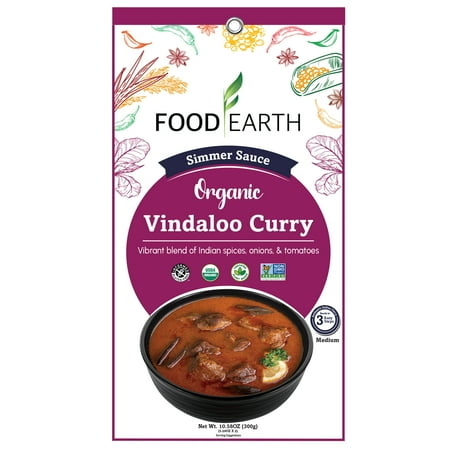 Food Earth - Organic Vindaloo Curry Simmer Sauce, 100% Organic, Vegan, Gluten-Free, Heat & Serve, Curry or Marinade Base, 12-Pack (5.29 oz Each) – Shelf-Stable Indian Cooking Sauce