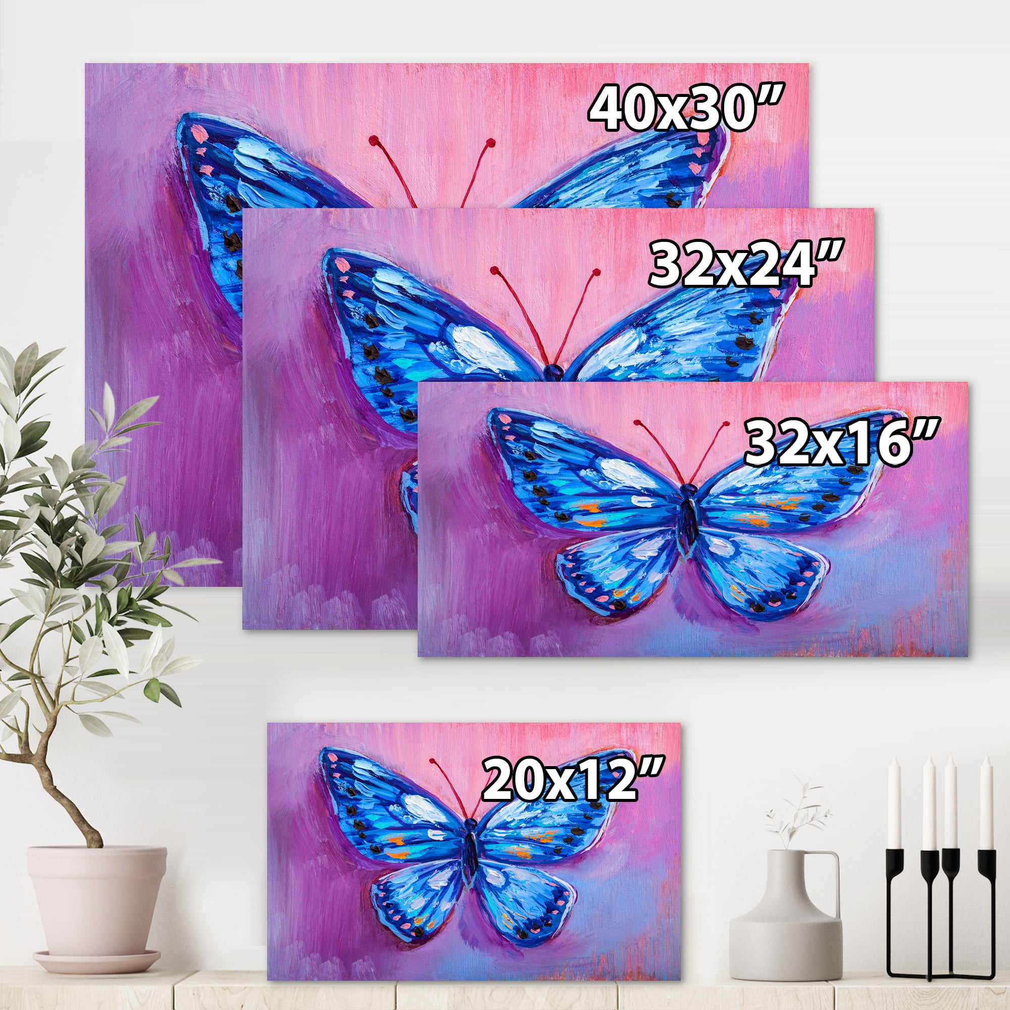 Designart ' Ancient Blue Butterfly I ' Modern Canvas Wall Art Print