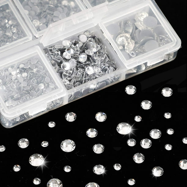 Outuxed 5040pcs Clear Hotfix Rhinestones 6 Mixed Size Crystal Flatback Rhinestones for Crafts Round Glass Gems with Tweezers and Picking Rhinestones