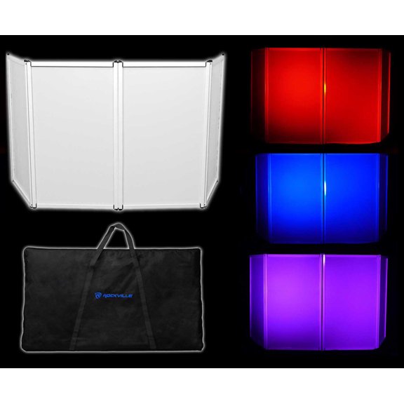 Rockville RFAAW 112x48 DJ Event Facade Lightweight Aluminum Booth, 360-Degree Panel Rotation, Fire-Retardant Scrim, Foldable Design, Perfect for Mobile DJs and Event Professionals (4 Panels)