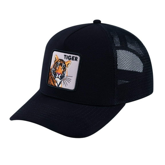Unisex V2 Embroidered The Tiger, 5-Panel Trucker Hat, Black/Black, Adjustable Fit