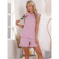 thumbnail image 3 of DARING DIVA Ruffle Trim Cap Sleeve Lounge Tops Shorts Pajama Sets L Pink, 3 of 6