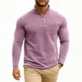 thumbnail image 4 of Men's Fashion Solid Color Retro Casual Washed Quarter Zipper Pocket Long Sleeve T-Shirt, Polo Style Top for Daily Wear, Casual Outings and Weekend Style,Pink,S, 4 of 4