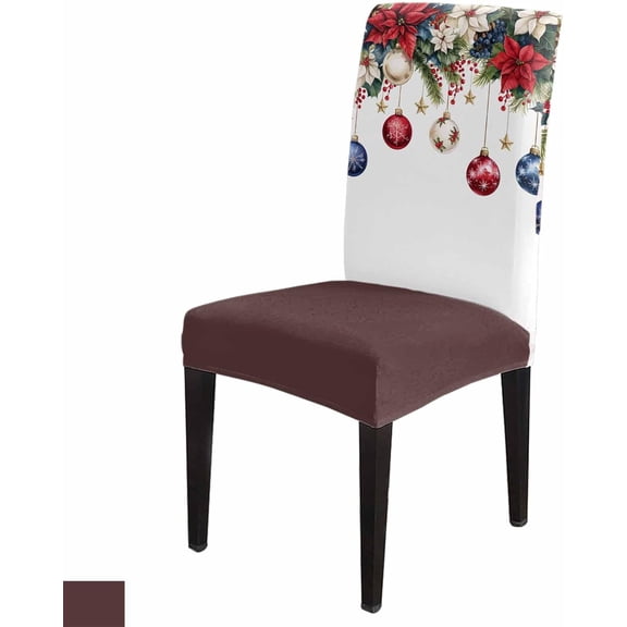 Stretch Dining Chair Covers Set of 6, Christmas Balls Winter Poinsettia Fir Leaves Berries Pine Cones Red Blue White Removable Dining Chair Protector Slipcovers for Kitchen Party Restaurant