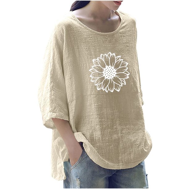 Camiseta holgada de manga 3/4 con cuello redondo y estampado a la moda para mujer Pompotops FGAJ4251