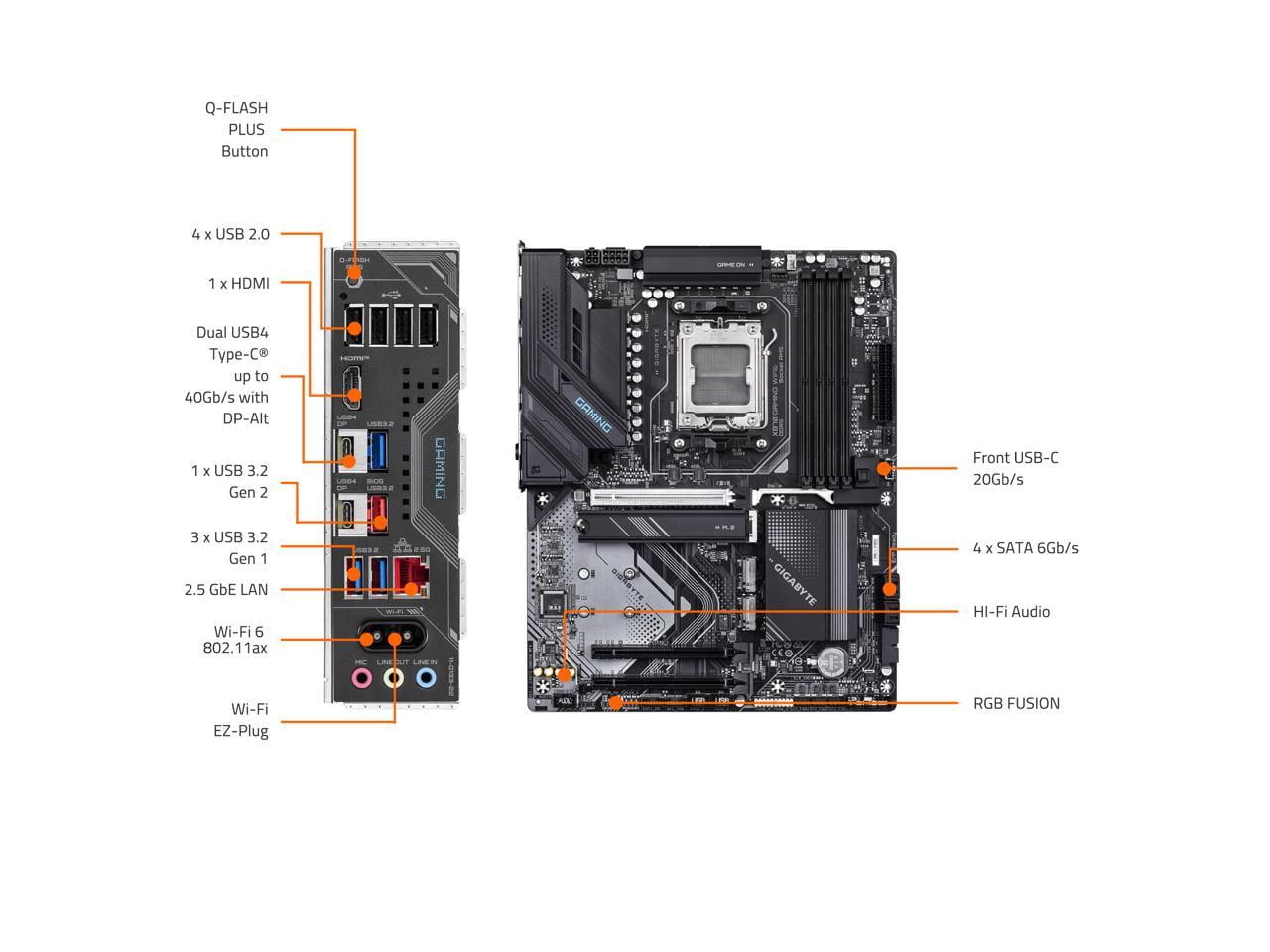 Gigabyte X870 GAMING X WIFI7 Gaming Desktop Motherboard, AMD X870 Chipset, Socket AM5, ATX