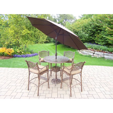 Merit Outdoor Patio Bar Dining Set With 9 Ft Brown Umbrella