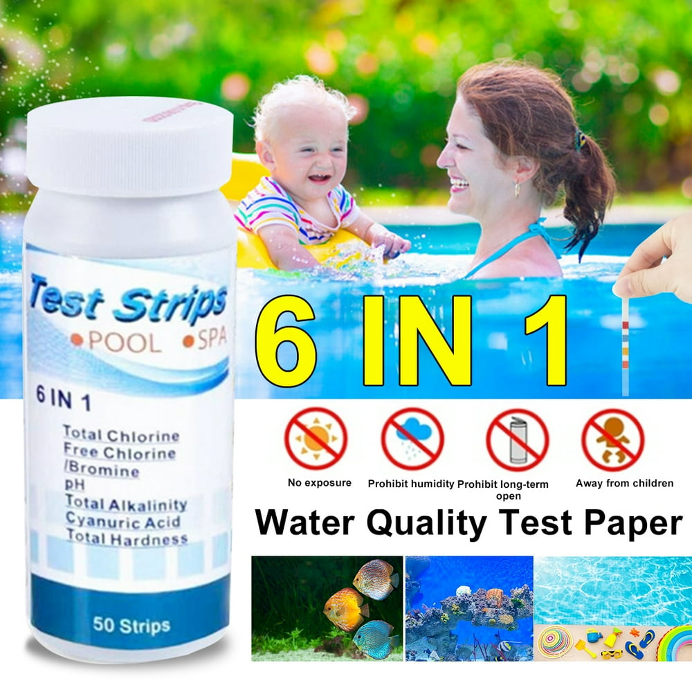 50pcs 6 in 1 Swimming Pool Water Test Strip Chlorine Dip Test Strips