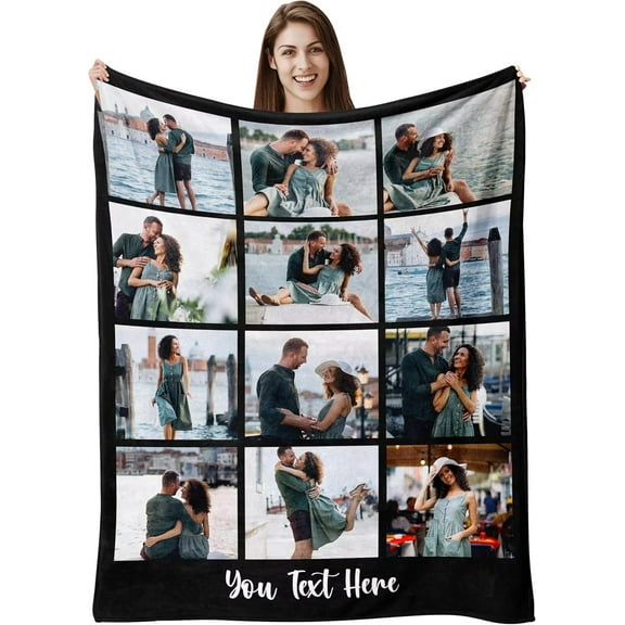 AISENIN Custom Blanket with Photos Text Personalized Picture Throw Blanket Collage Customized Fleece Blanket Gifts for Girl Boyfriend Family Couples Adult Kids Birthday