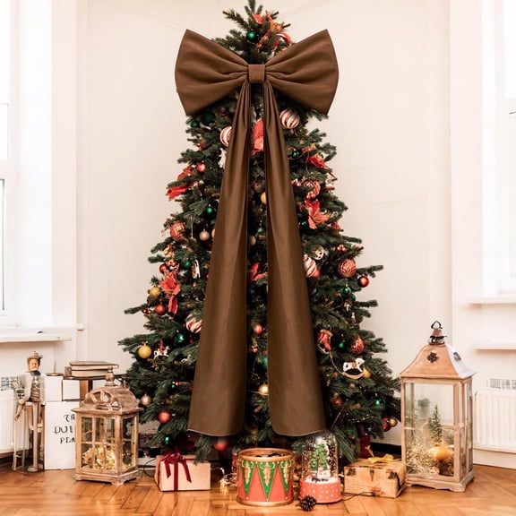 Christmas Tree Topper Extra Large Flock Bow, Oversized Flock Bow for Indoor Outdoor Decor, 19.7x70.9in
