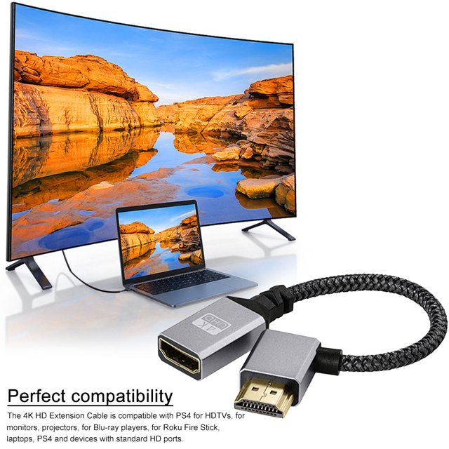 Cable De Extensión Adaptador de Cable de 15CM, Cable de vídeo Compatible con HDMI de 18 Gbps macho a hembra, trenza de nailon