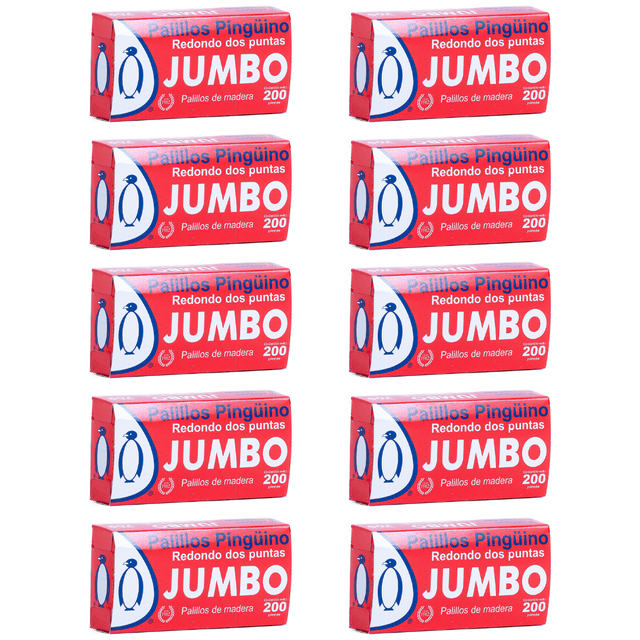 Palillos Pingüino Redondo Jumbo 1 Charola 10 Cajas 200 Pzas.