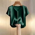 thumbnail image 4 of Staron Summer Casual Tops for Women V-Neck Short Sleeve Pearl Embellished Loose Blouse Shirt, Army Green S, 4 of 5