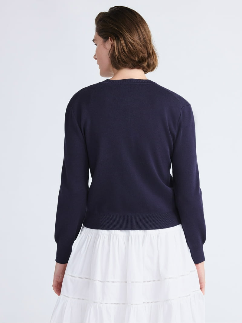 Free Assembly Women's Embroidered Shrunken Cardigan Sweater Sizes