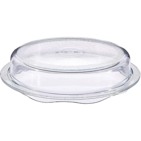 2-in-1 Cover ‘n Cook Vented Glass Microwave Plate Cover Baking Dish; Easy Grip Baking Serving