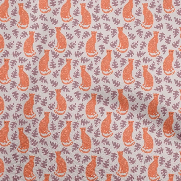 oneOonePolyesterSpandexOrangeFabricTropicalAbstractLeafWithAnimalQuiltingSuppliesPrintSewingFabricByTheYard56InchWide