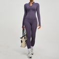 thumbnail image 2 of Telankuip Women's 2 Piece Yoga Sets Soft Long Sleeve Neck Zip-Up Top and High Waist Leggings Smooth Seamless Stretchy Gym Outfits for Home Workout Outdoor Running Purple XL, 2 of 4