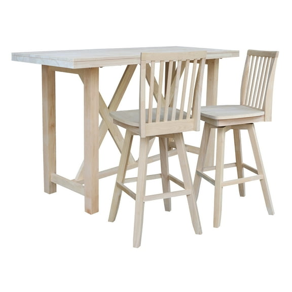 Bar Height Table With 2 Slat Back Swivel Bar Stools - 30 in. Seat Height