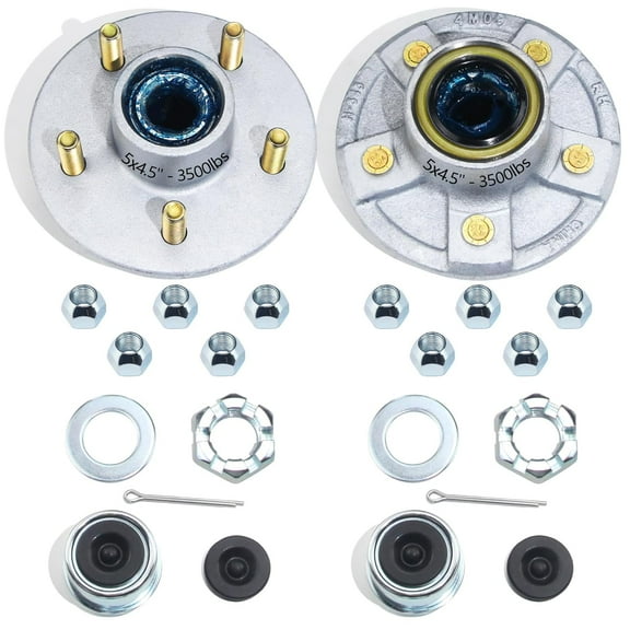 2 Sets Galvanized Trailer Hub Kits 5 on 4.5'' for 3500 lbs 1-1/16'' to 1-3/8'' #84 Tapered Axle, Prelubricated L44649 L68149 Bearings 5x4.5 Trailer Idler Hub 5 Lug Bolt Trailer Wheel Hub Kit