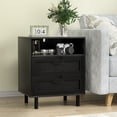 thumbnail image 4 of Eumyviv Black Rattan Nightstand, Wood Beside Table with 2 Drawers and One Shelf Farmhouse Side Table for Bedroom Living Room, Black GT022, 4 of 5