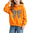 thumbnail image 4 of Girls' Leopard Bow Graphic Pullover Hooded Sweatshirt, Long Sleeve Relaxed‑Fit Kids Hoodie, Casual Printed Tops for Daily Play and Cool‑Weather Outdoor Activities Orange 7-8T, 4 of 7