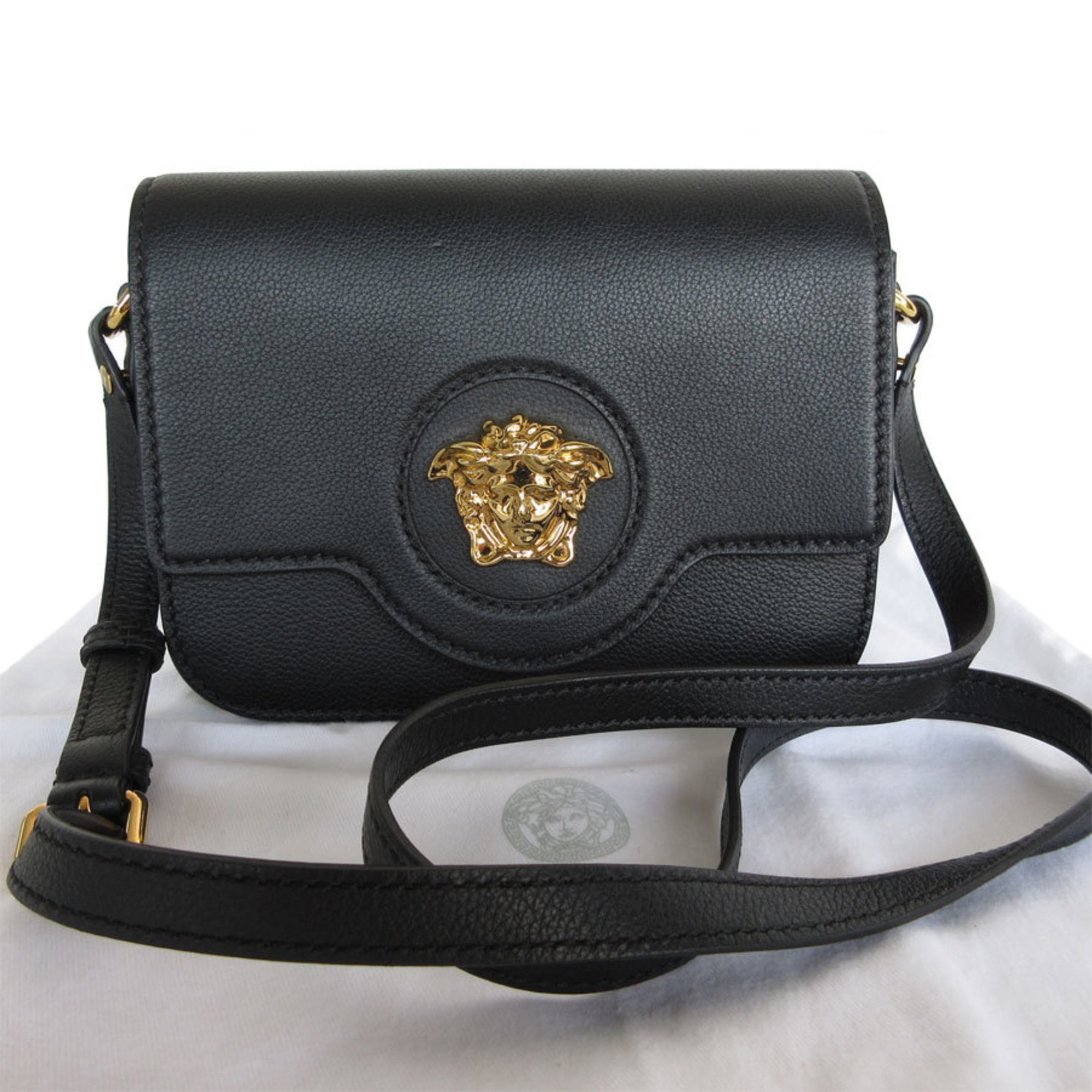 Pre-Owned Versace Medusa Shoulder Bag Leather Black Gold Women's s0581 (Good)