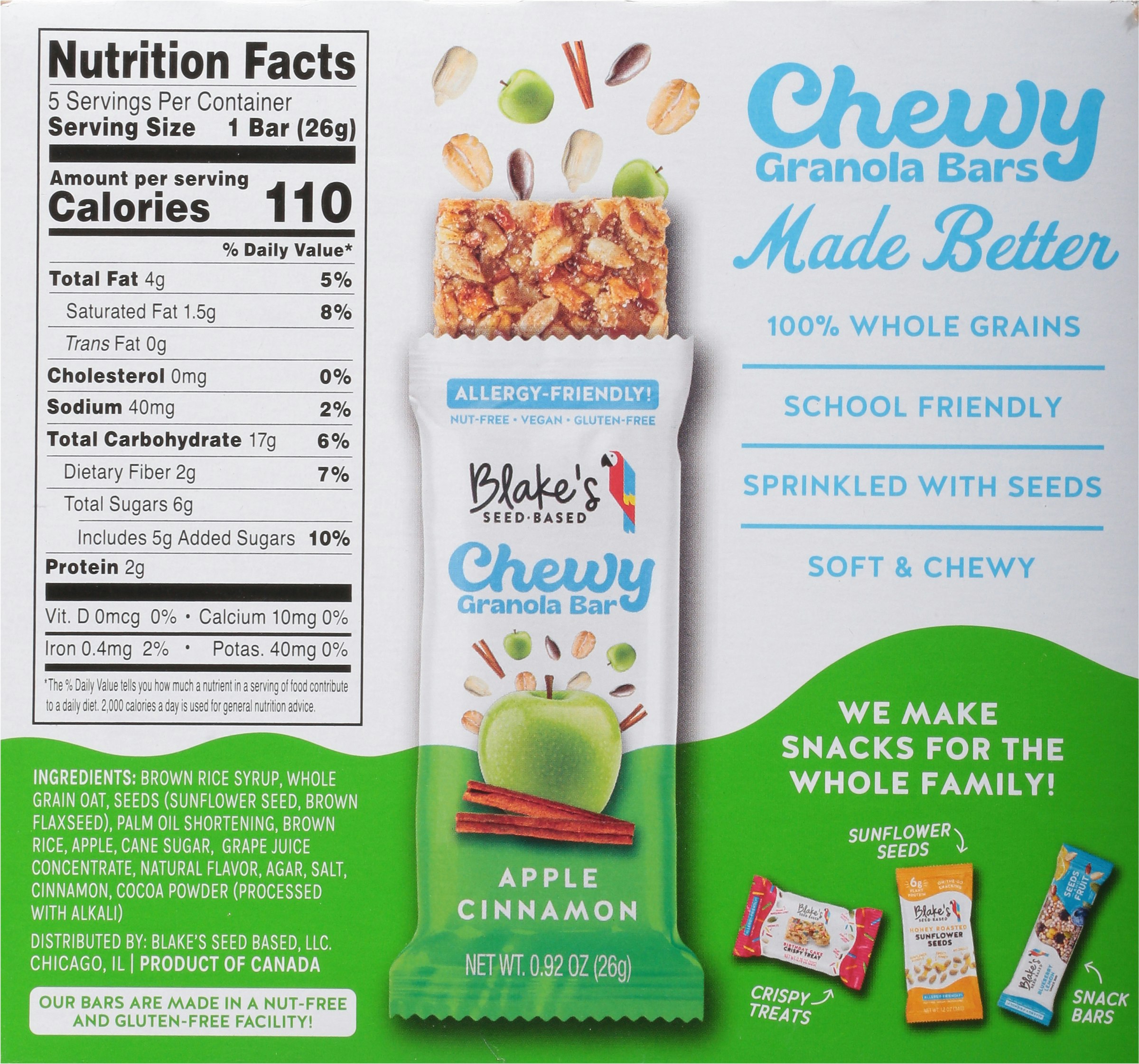 Blake's Seed-Based Chewy Apple Cinnamon Bars 5 Count 4.6 oz (Pack of 6)