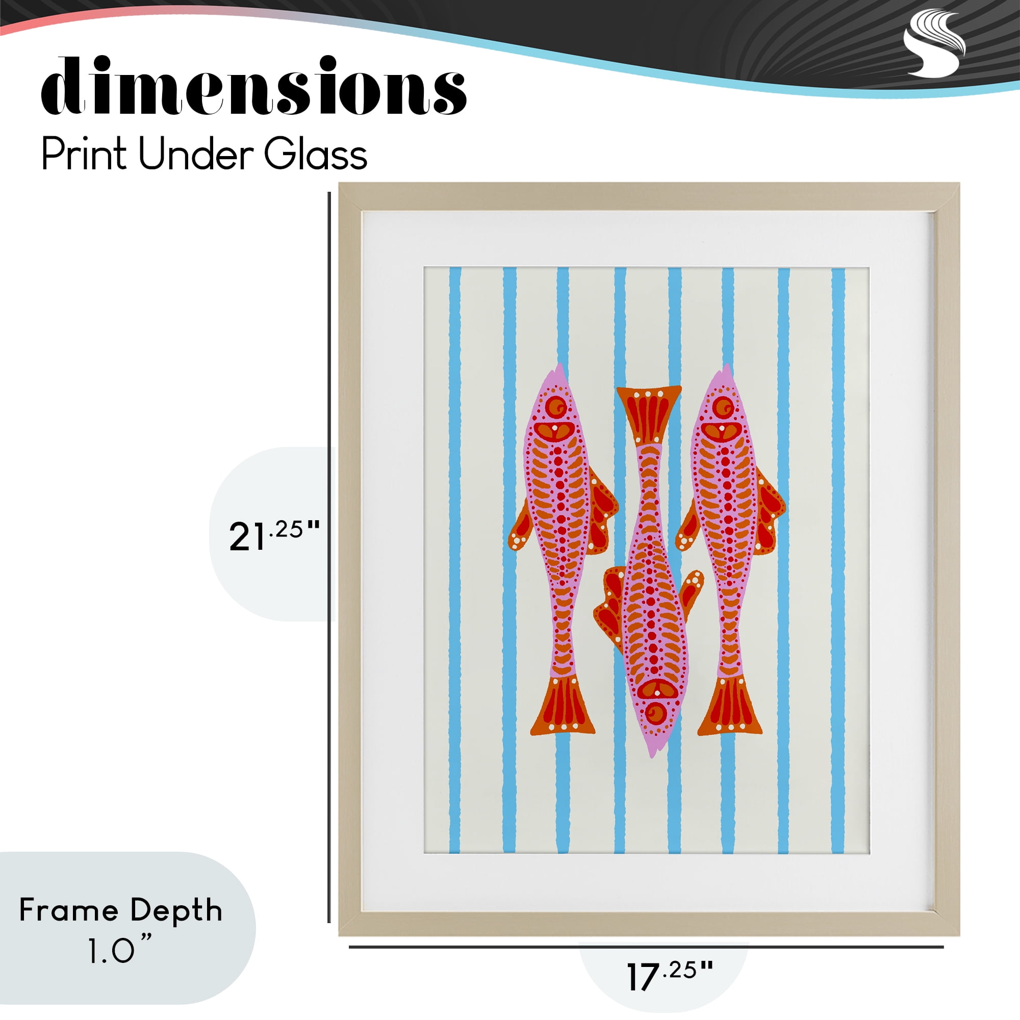 Stupell Industries Bright Aquatic Fish on Stripes Birch Framed Print Under Glass, design by Indira Prieto | IndySign