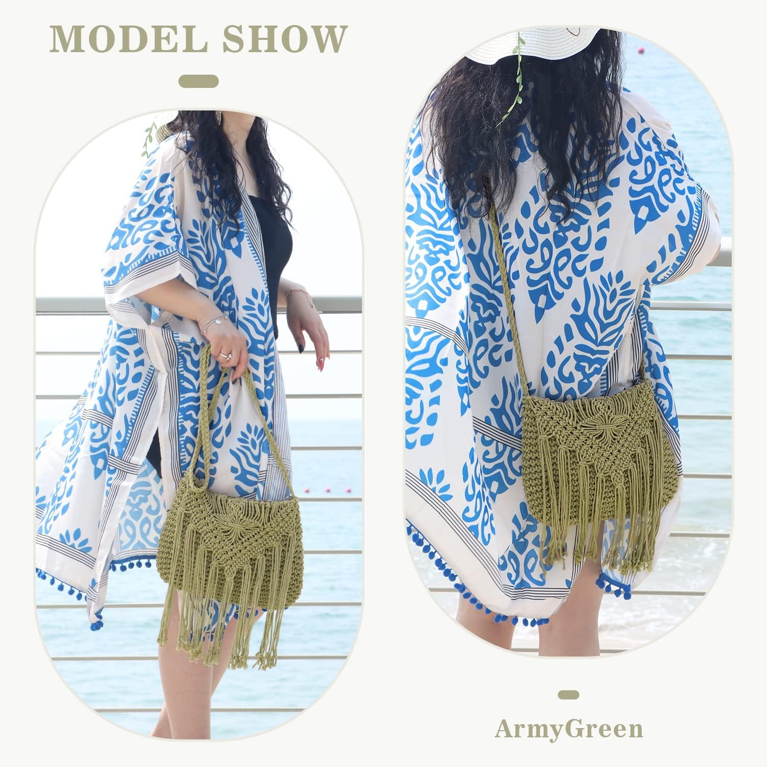 Retro Crochet Crossbody Shoulder Bag for Women Woven Fringe hobo bags Summer Beach Handmade Purse