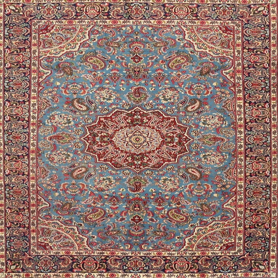 Ahgly Company Indoor Square Traditional Brown Red Medallion Area Rugs, 5' Square
