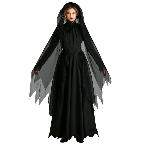 Plus Size Lady in Black Ghost Costume