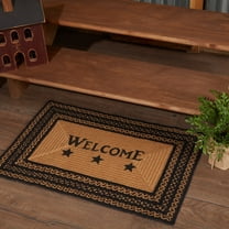 VHC Brands Farmhouse Primitive Jute Black Accent Rug Rect Stencil Stars Welcome w/ Pad 20"x30"