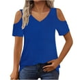 thumbnail image 2 of Ltctricy Women's Summer Tops Trendy Cold Shoulder Short Sleeve V Neck Eyelet Embroidered T Shirts Casual Tunic Blouses, 2 of 7