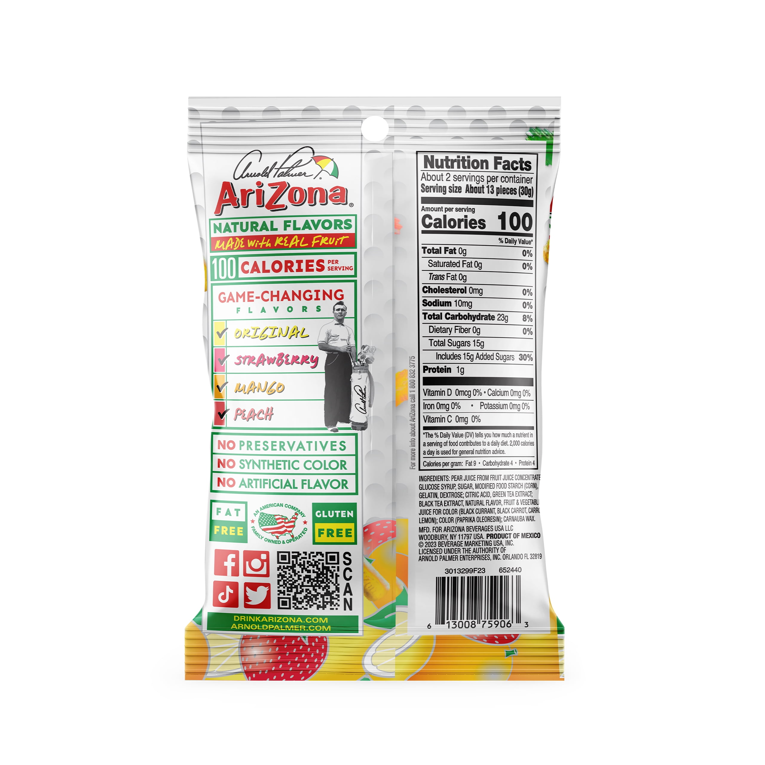 Arizona Arnold Palmer Half and Half Fruit Snacks, Gluten Free Snacks, 5 Ounce Individual Bags (Pack of 12)