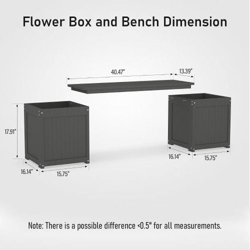 HDPE 2-in-1 Outdoor Bench with Flower Boxes, Open-Bottom Planter, Garden Patio Seating, 71 in W, Grey