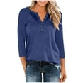thumbnail image 3 of Kilaqueen Loose Fitness Shirts for Women Casual Henley V Neck 3/4 Sleeve Tunic Blouses Plus Size Pullover Tops Lightweight Solid Color Basic Shirt, 3 of 9