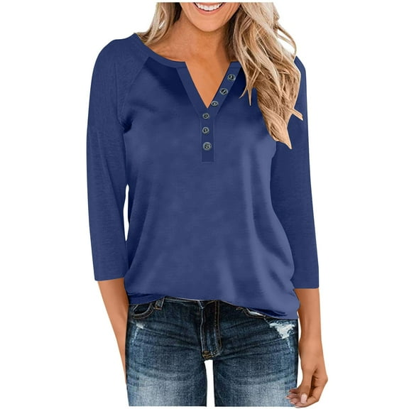 Ailaofu Long Sleeve Henley Shirts Women's Business Casual Lightweight Tunic Sweater Tops