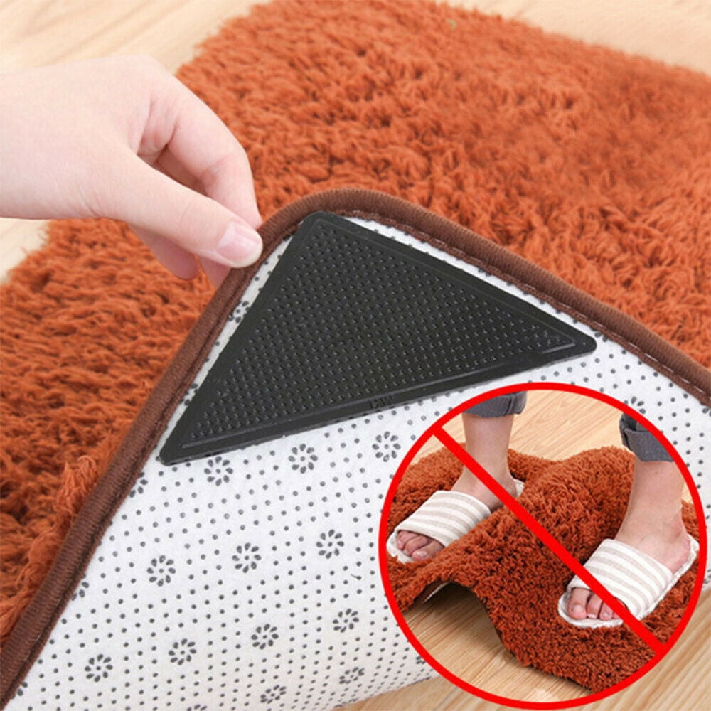 Rug Grippers for Hardwood Floors (4 pcs), Anti Slip Rug Grippers with Non Curling Washable and Reusable Non-Trace Removable Eco-Friendly Carpet Gripper for Tile Floors,Carpets,Floor Mats,Black